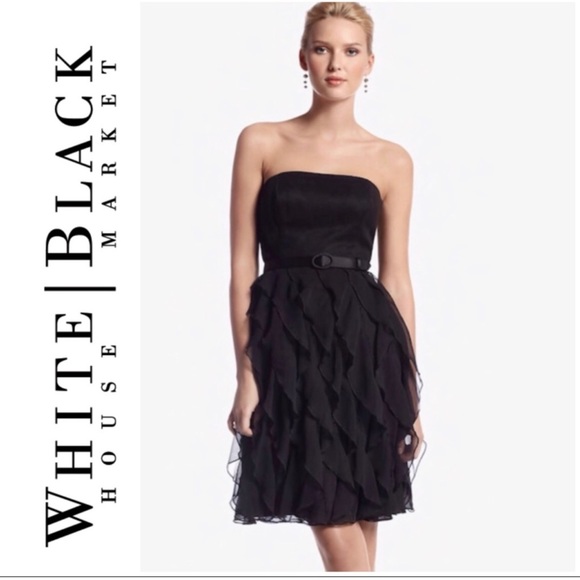 Strapless Cocktail Dress with Chiffon Asymmetric-Ruffle, Size 8 - Picture 1 of 8